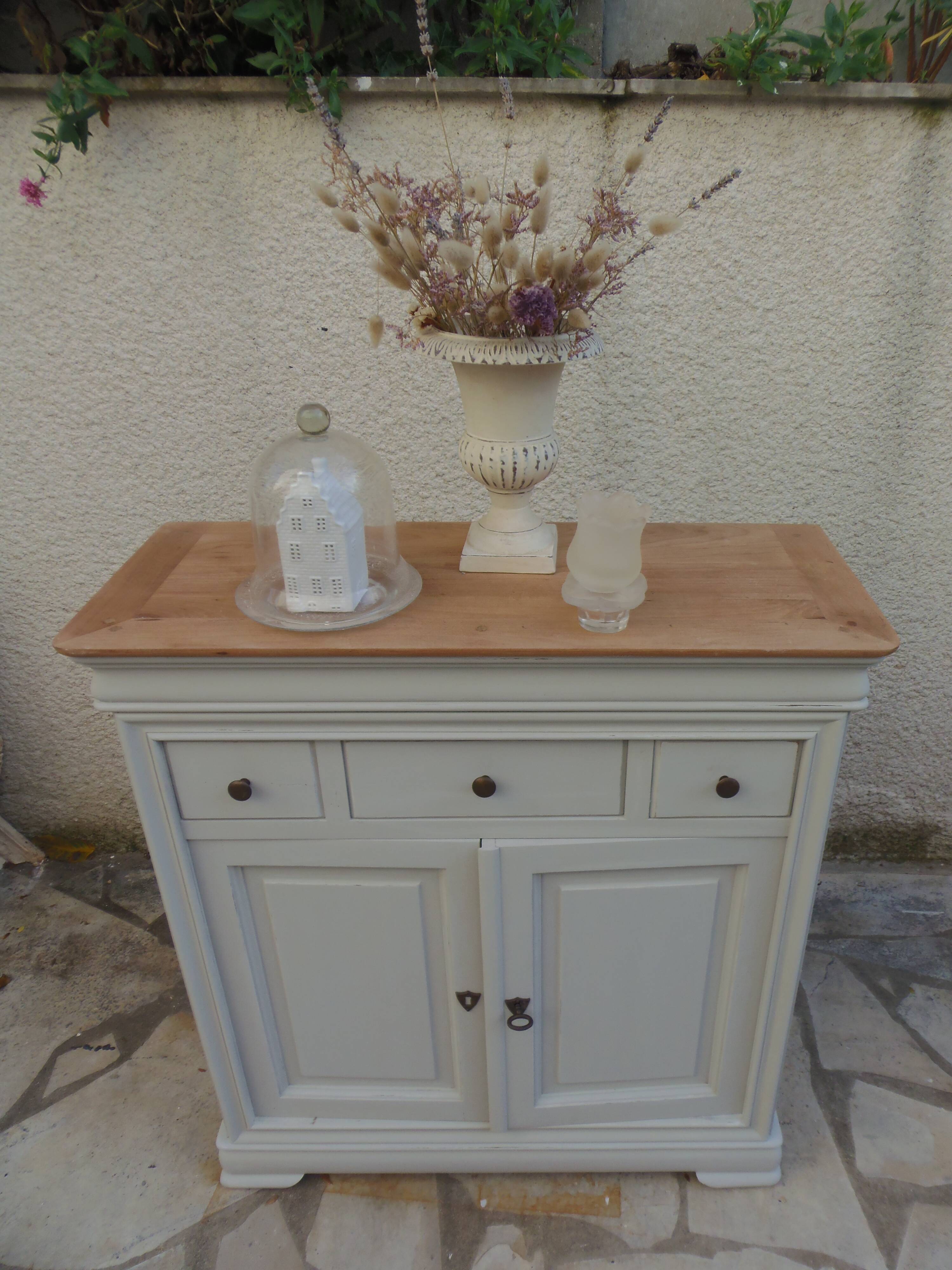 Small Louis Philippe style sideboard of beautiful craftsmanship, enhanced in storm gray.