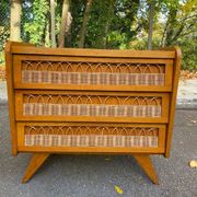 Scandinavian chest of drawers in oak and rattan from the 1960s