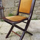 Folding chair, wood and vintage yellow ochre velvet