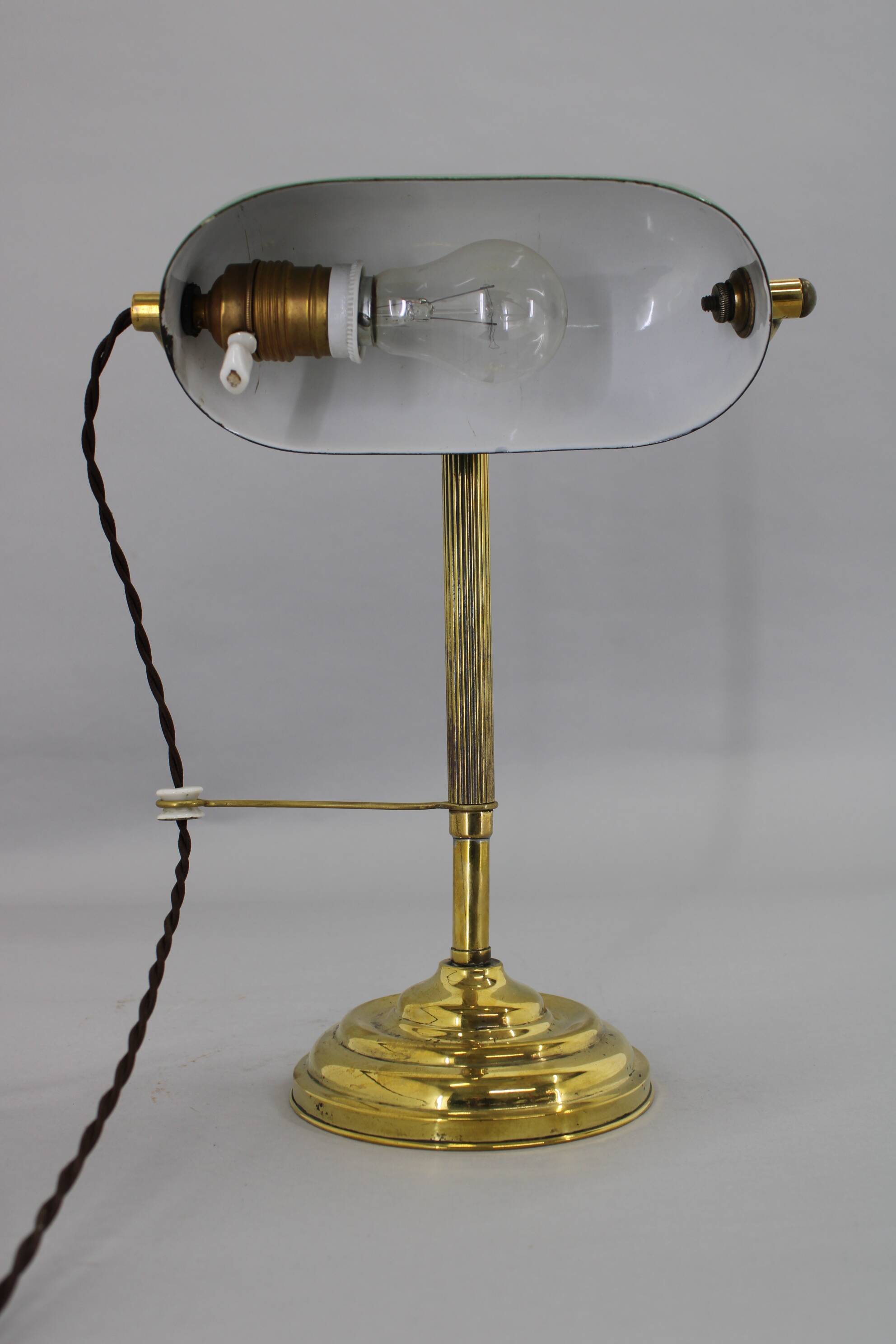1930s Art Deco Brass  Banker Table Lamp, Czechoslovakia