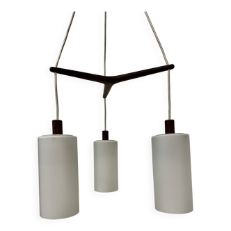 Mid-century design pendant lamp teak and opaline glass , 1970s