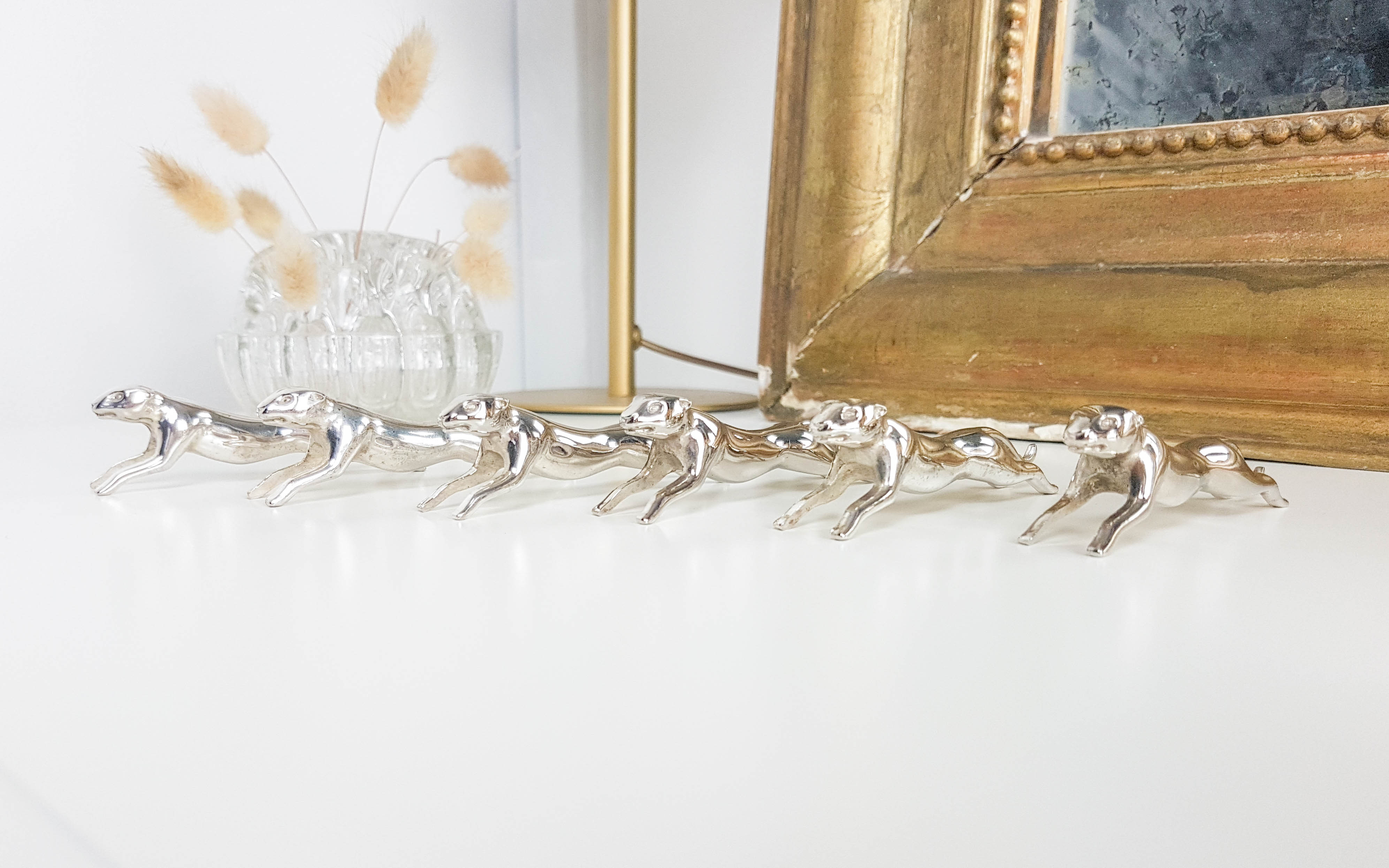 6 Leopard silver metal knife holders