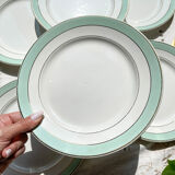 6 assiettes plates badonviller en faïence blanche verte dorée