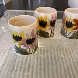 Set of 4 vintage 1970s flower stoneware mugs