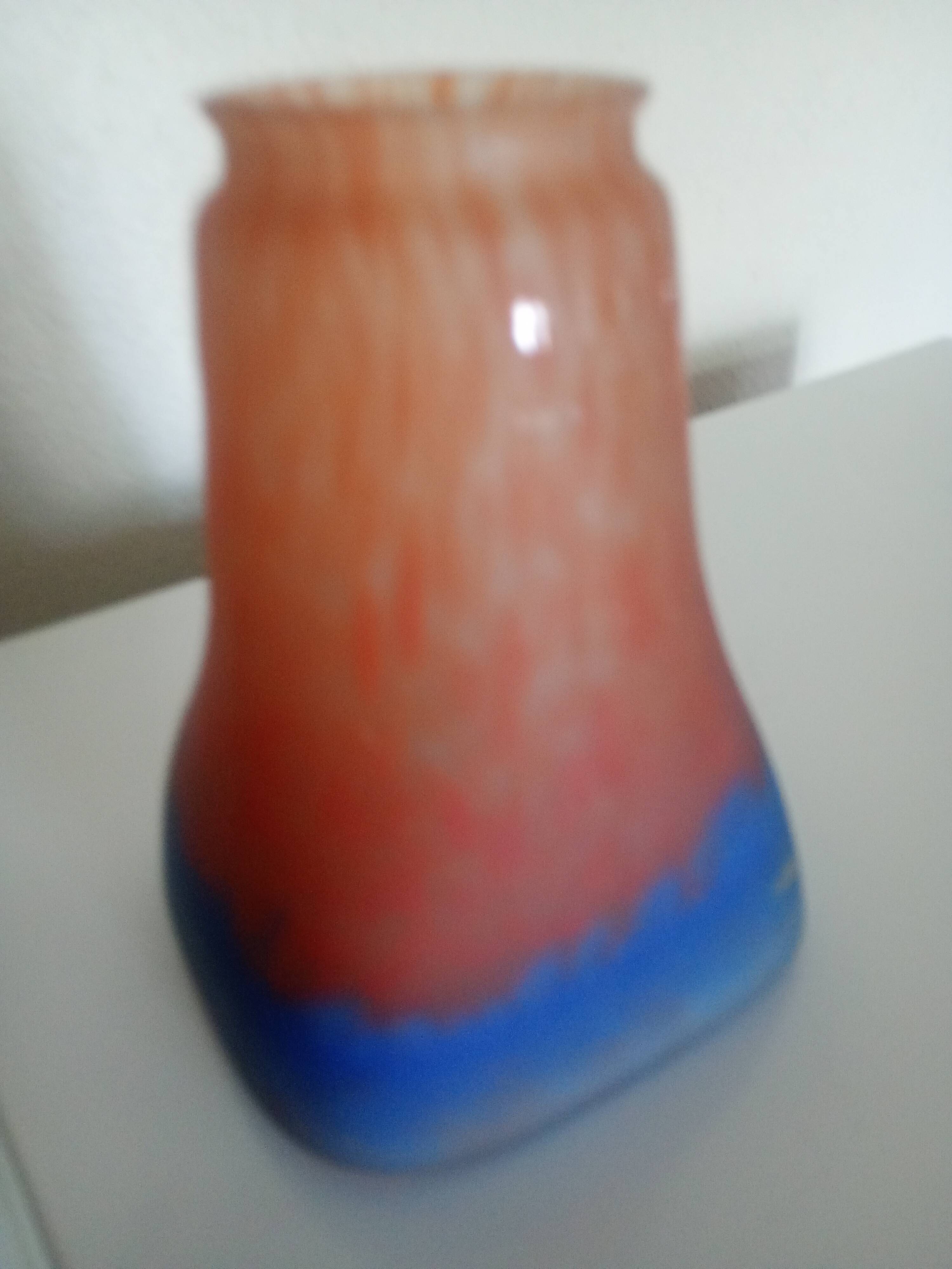 MULLER FRERES LUNEVILLE - TULIP GLASS speckled orange-blue - square base