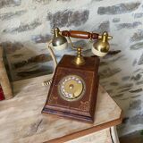 Vintage telephone leather wood brass