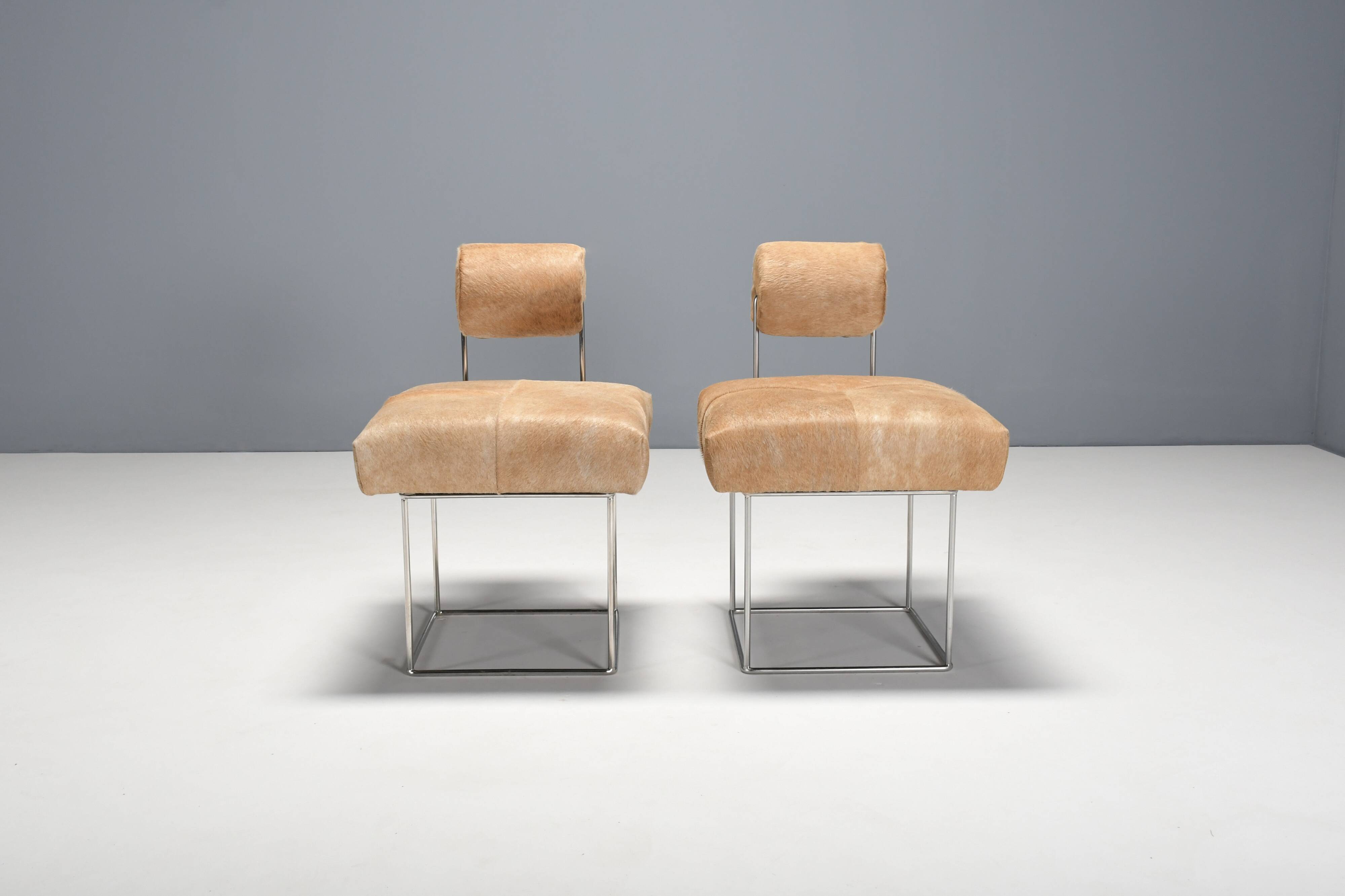 Rare Postmodern Cowhide Side Chairs by Fritz Brückner, Germany 1980s