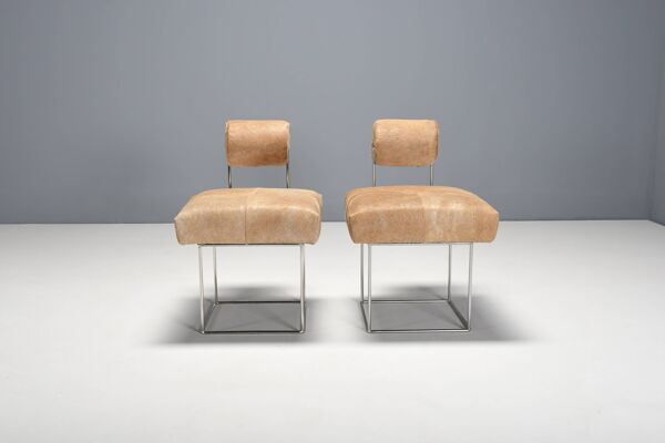 Paire de chaises d'appoint postmodernes en peau de vache par Fritz Brückner, Allemagne 1980