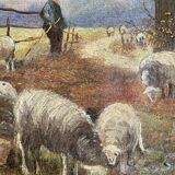 Tableau impressionniste "Berger se ses moutons" XIX° siècle signé Barbizon
