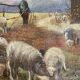 Impressionist painting "Shepherd and his sheep" 19th century signed Barbizon