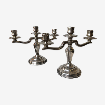 Pair of Art Deco period candlesticks in silver metal around 1940 1950