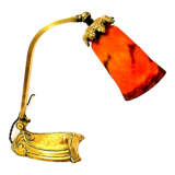 Art-nouveau lamp articulable bronze foot with glass paste shade muller lunéville