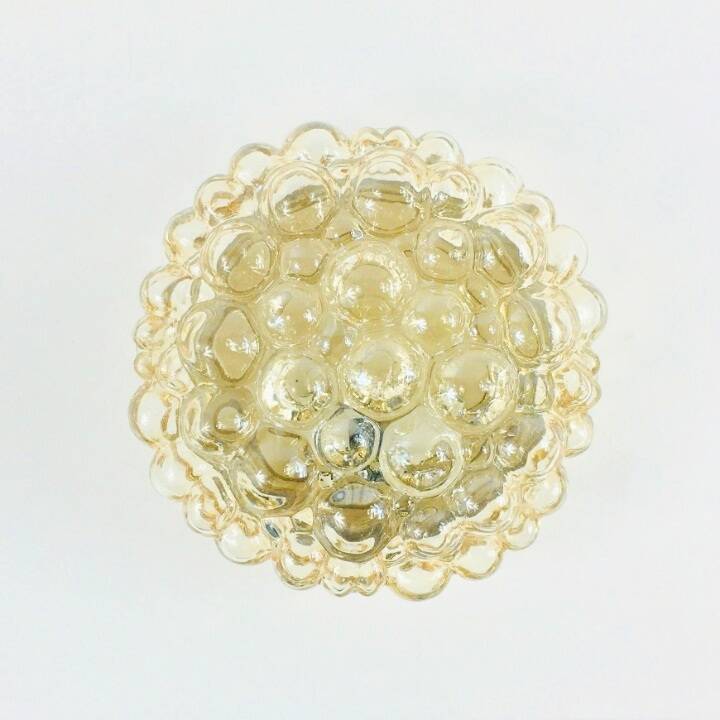 Large Amber Bubble Glass & Brass Ceiling Light By Helena Tynell For Limburg, Germany, 1960s