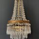 Antique hot air balloon chandelier in brass and crystal, 3 lights, 1920s