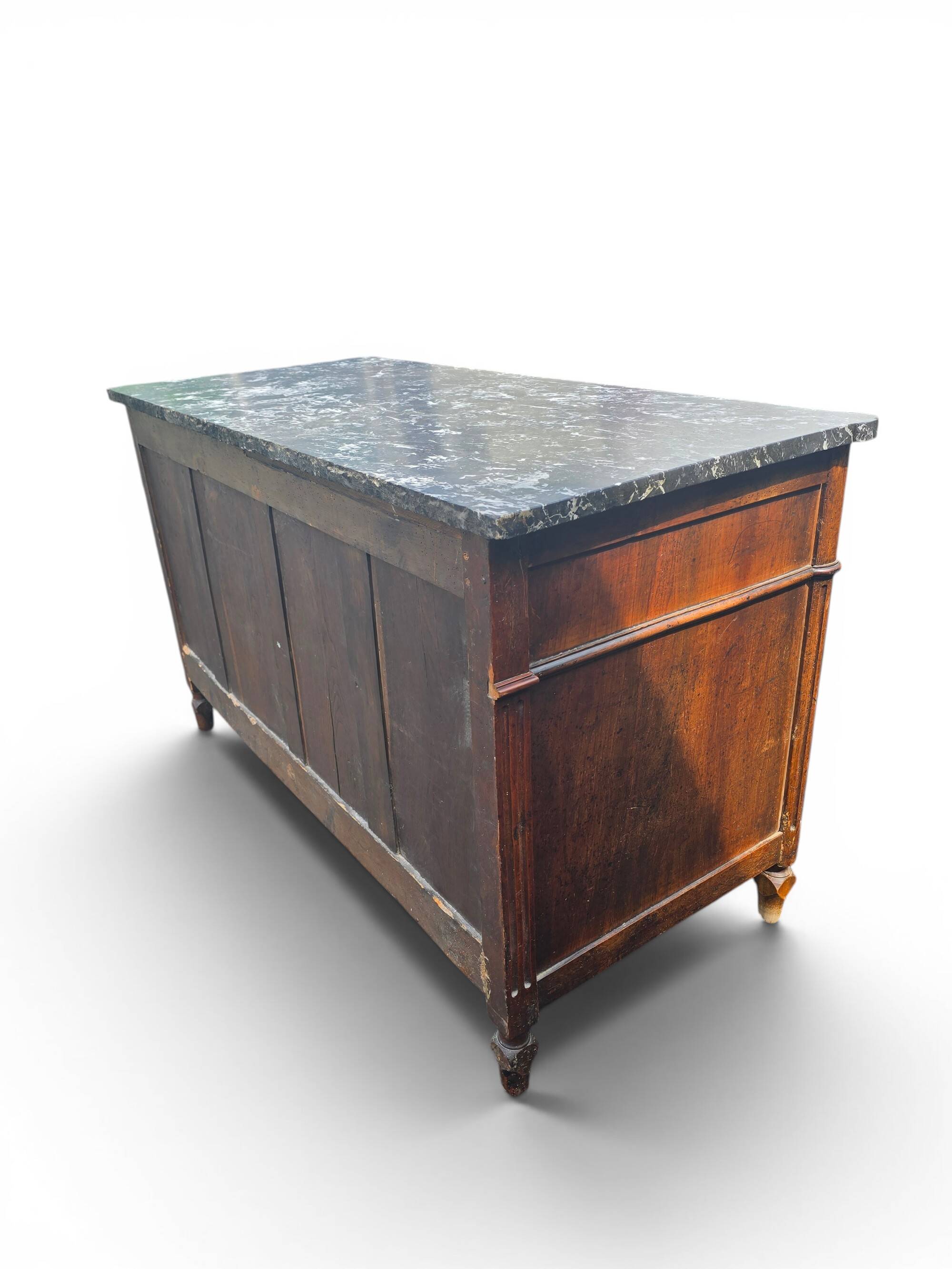 Commode ancienne de style Louis XVI avec plateau en marbre gris
