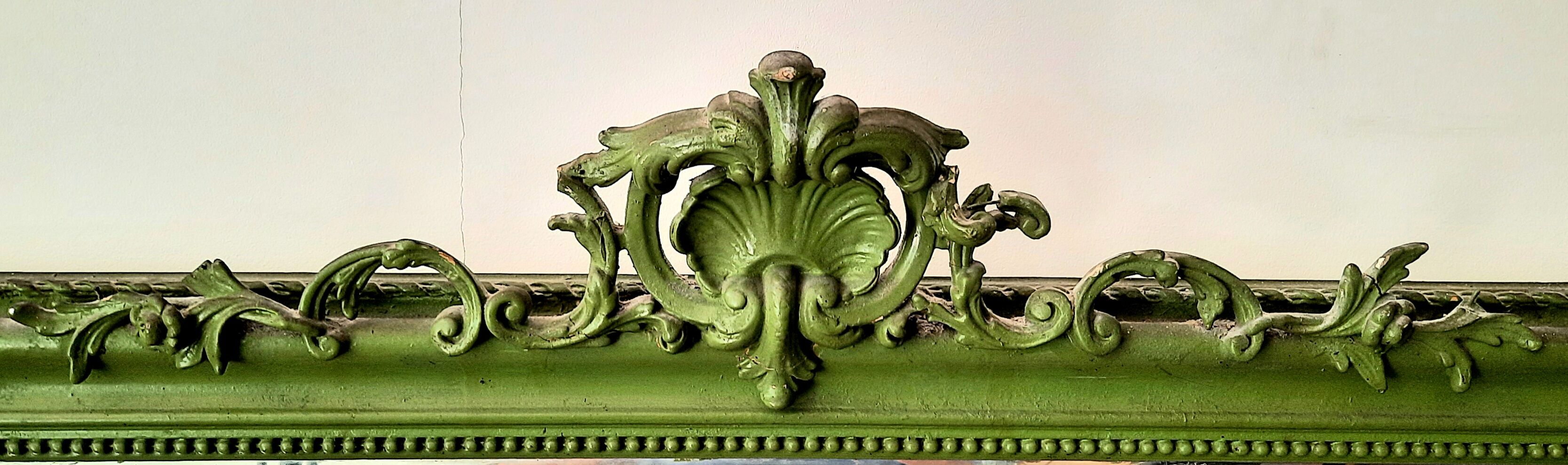 Large Haussmannian mirror of green patinated fireplace tops of nineteenth period 106x154cm
