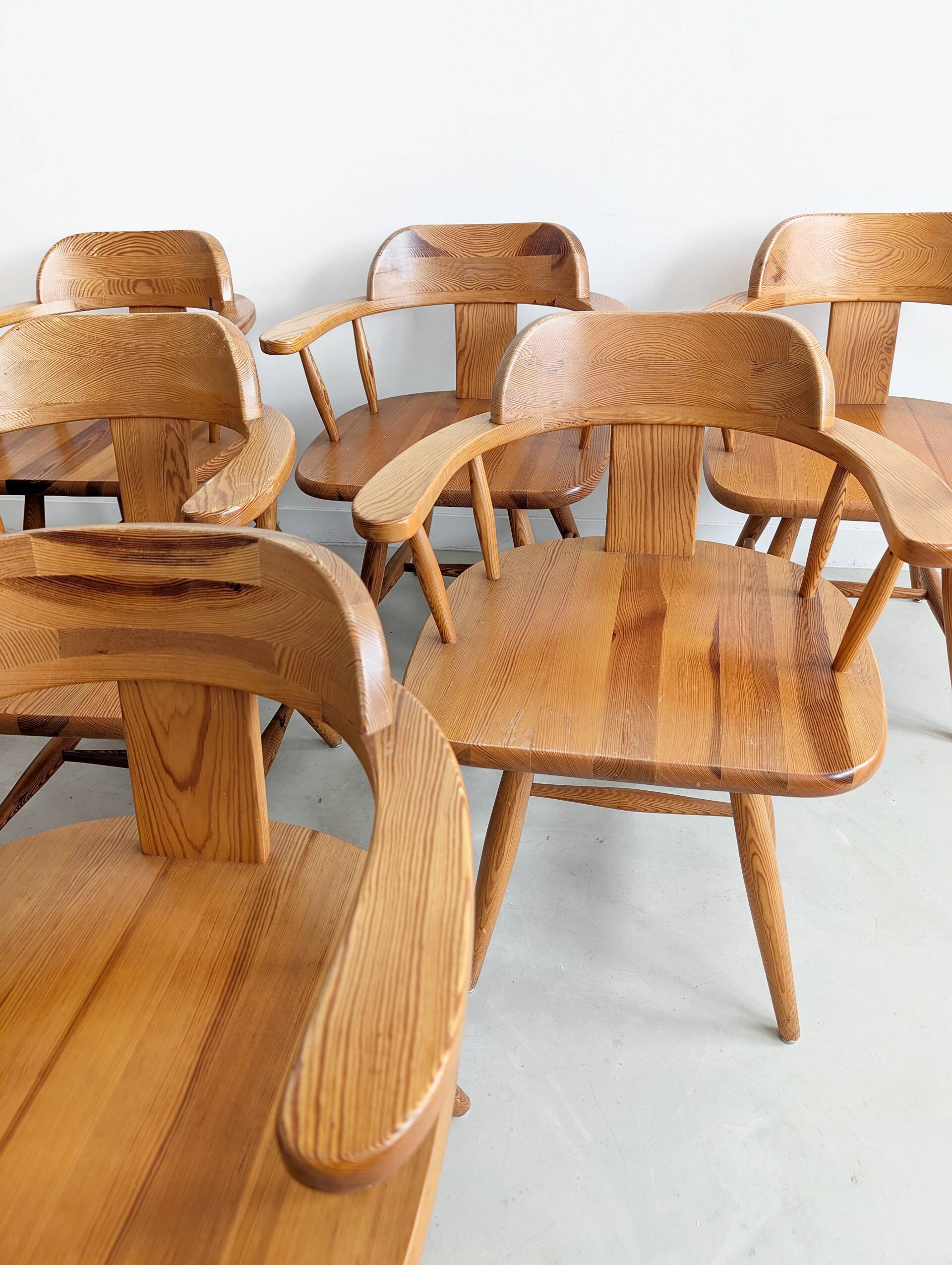 Set of 6 pine wood dining chairs by Asko Finland 1970s