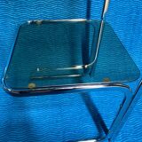 Vintage 1970s coffee table square chrome base u-shaped oval profile