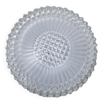 Round and high ceiling lamp, glass from the 50s, vintage.