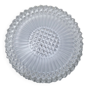 Round and high ceiling lamp, glass from the 50s, vintage.