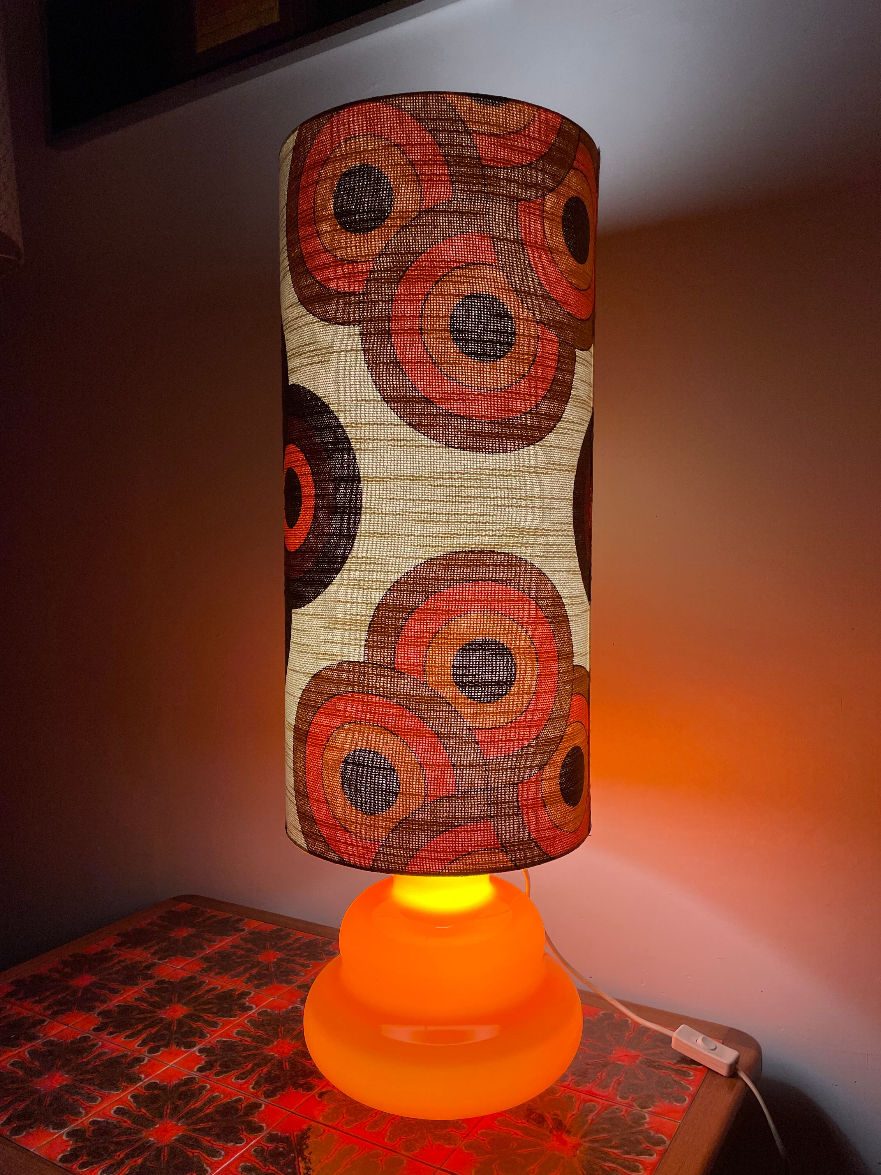 Supertone table lamp - orange opaline and vintage fabric