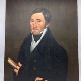 Signed painting, portrait of a gentleman with a book and an earring: 19th century