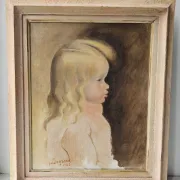 Oil on Canvas Painting of a Child - Young Girl Signed Longrand 1963