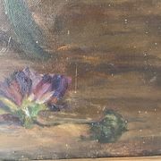 Large oil on canvas of a still life with flowers 1929, antique painting.