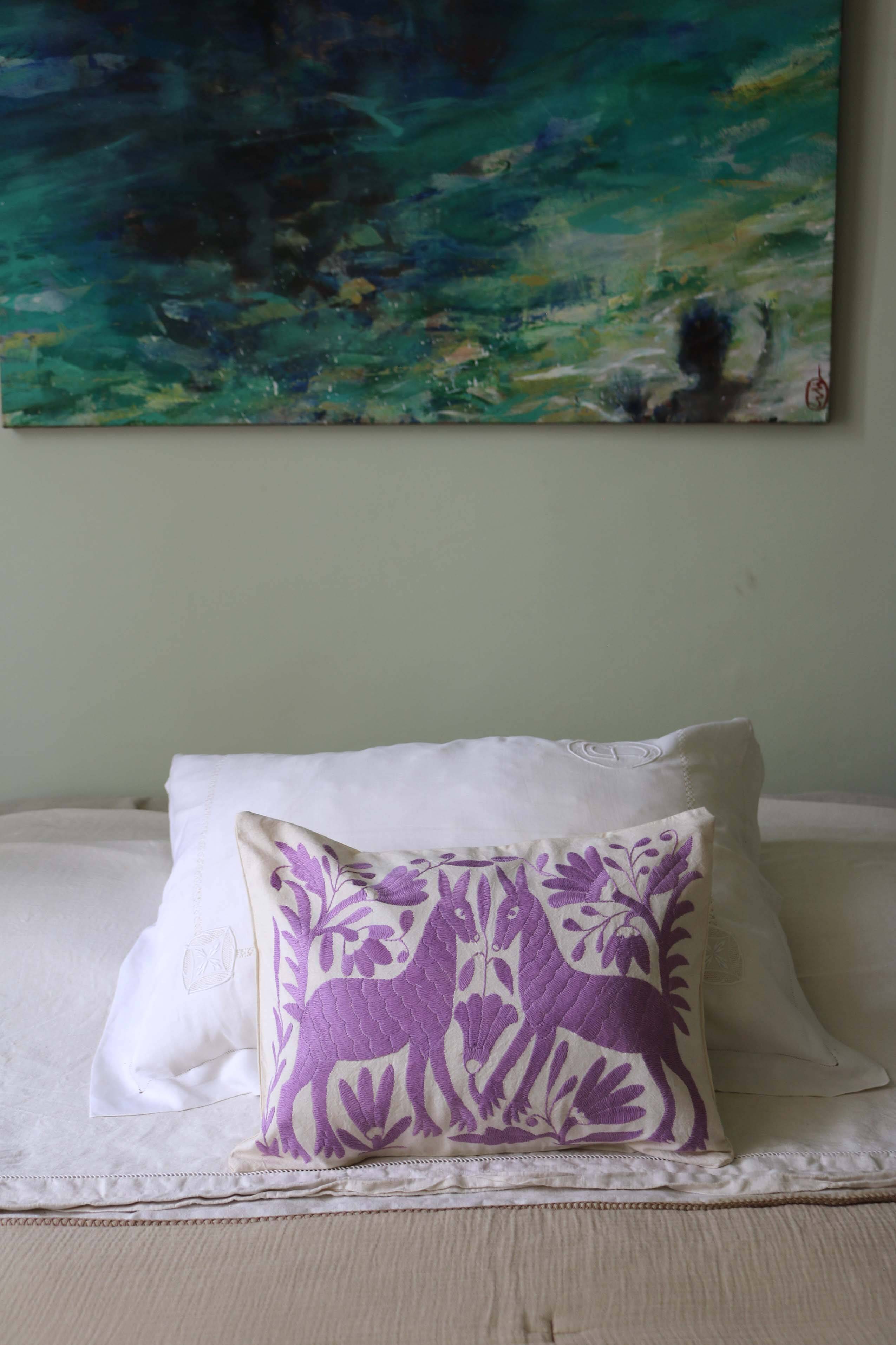 Hand-embroidered cushion