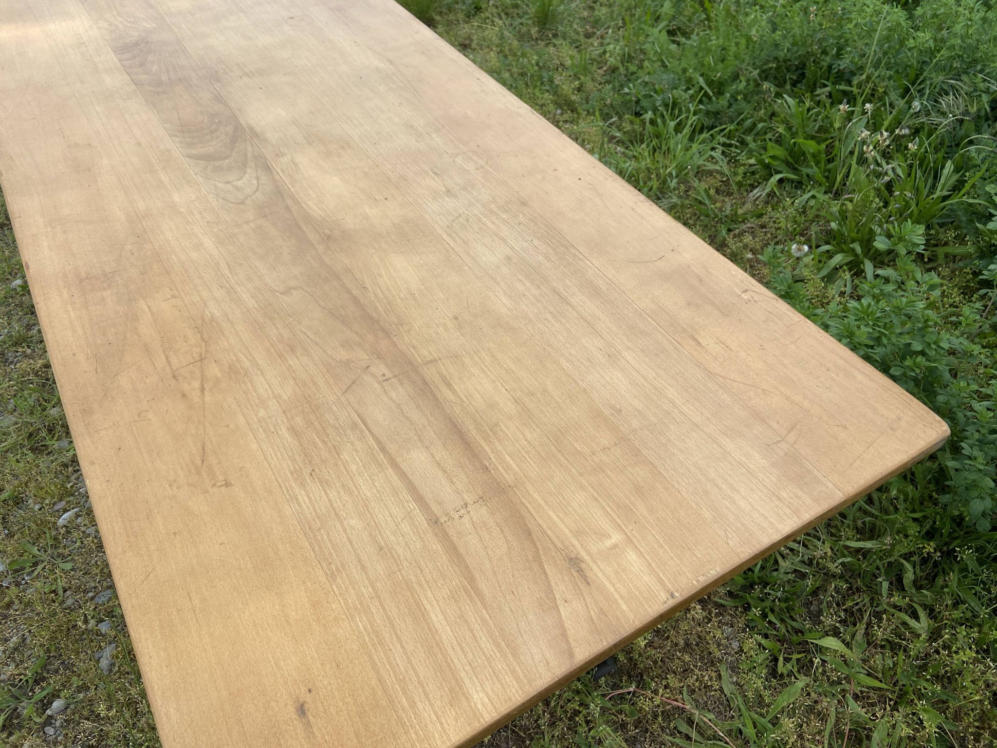 Large bistro coffee table in beech and cast iron base, French Paris