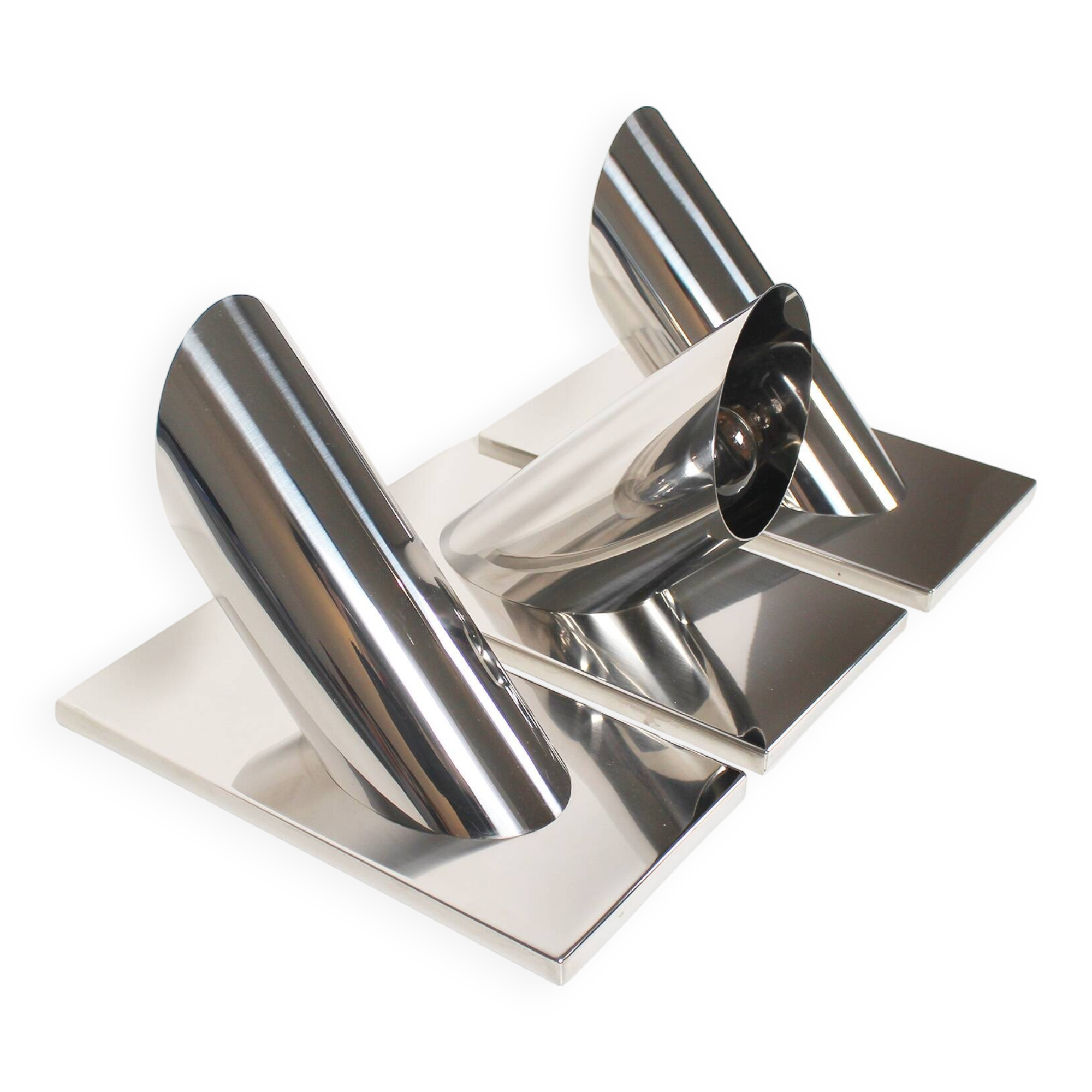 Set of three large sculptural vintage chrome metal wall lights