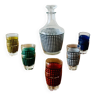 Service à liqueur vintage - Cristallerie d'Arques - 1 carafe + 10 verres - pied-de-poule multicolore