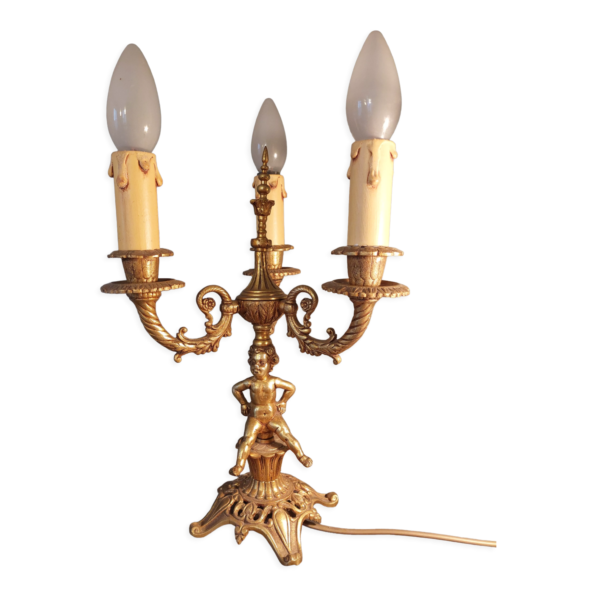 Electrified three-spoke brass candlesticks