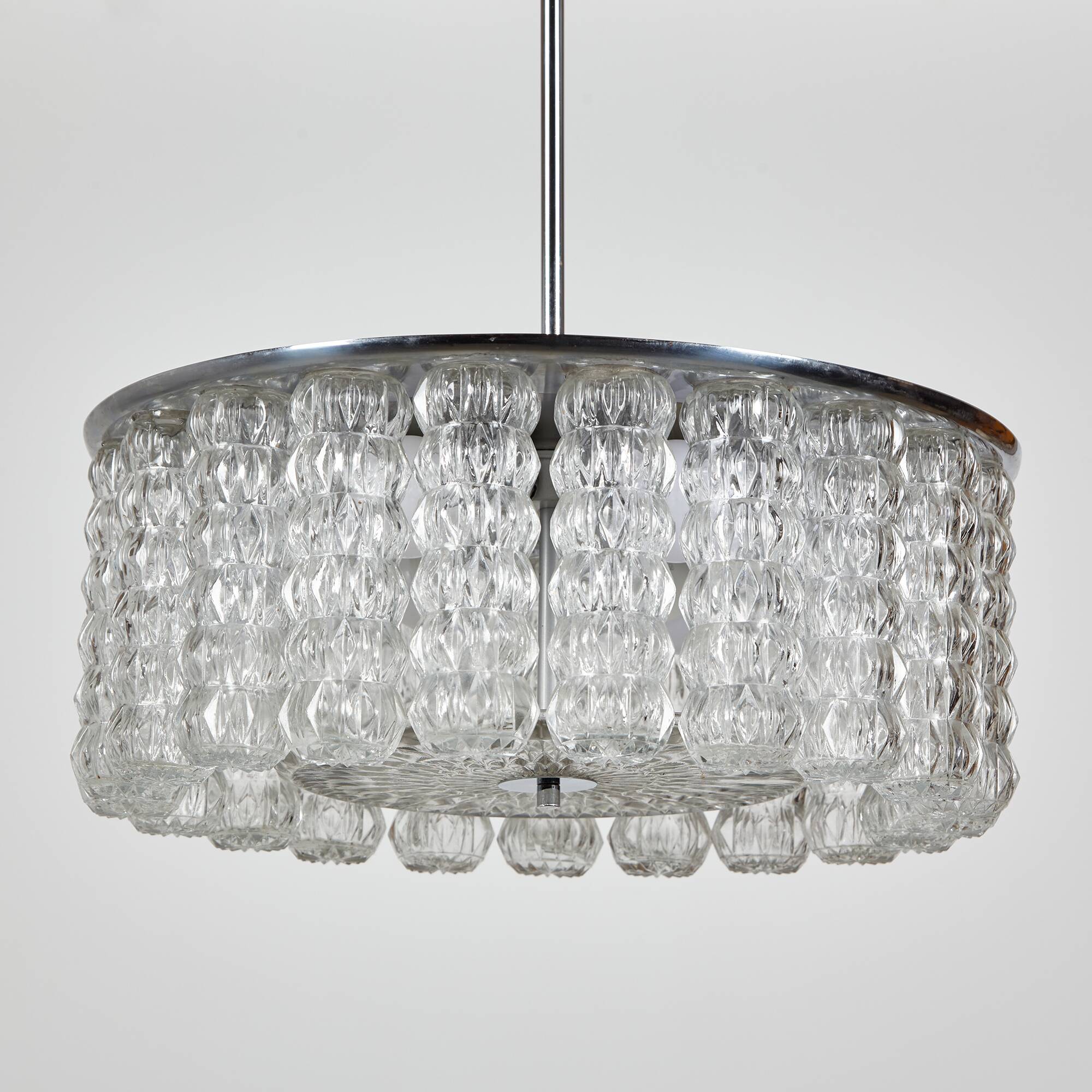 Glass and chrome chandelier