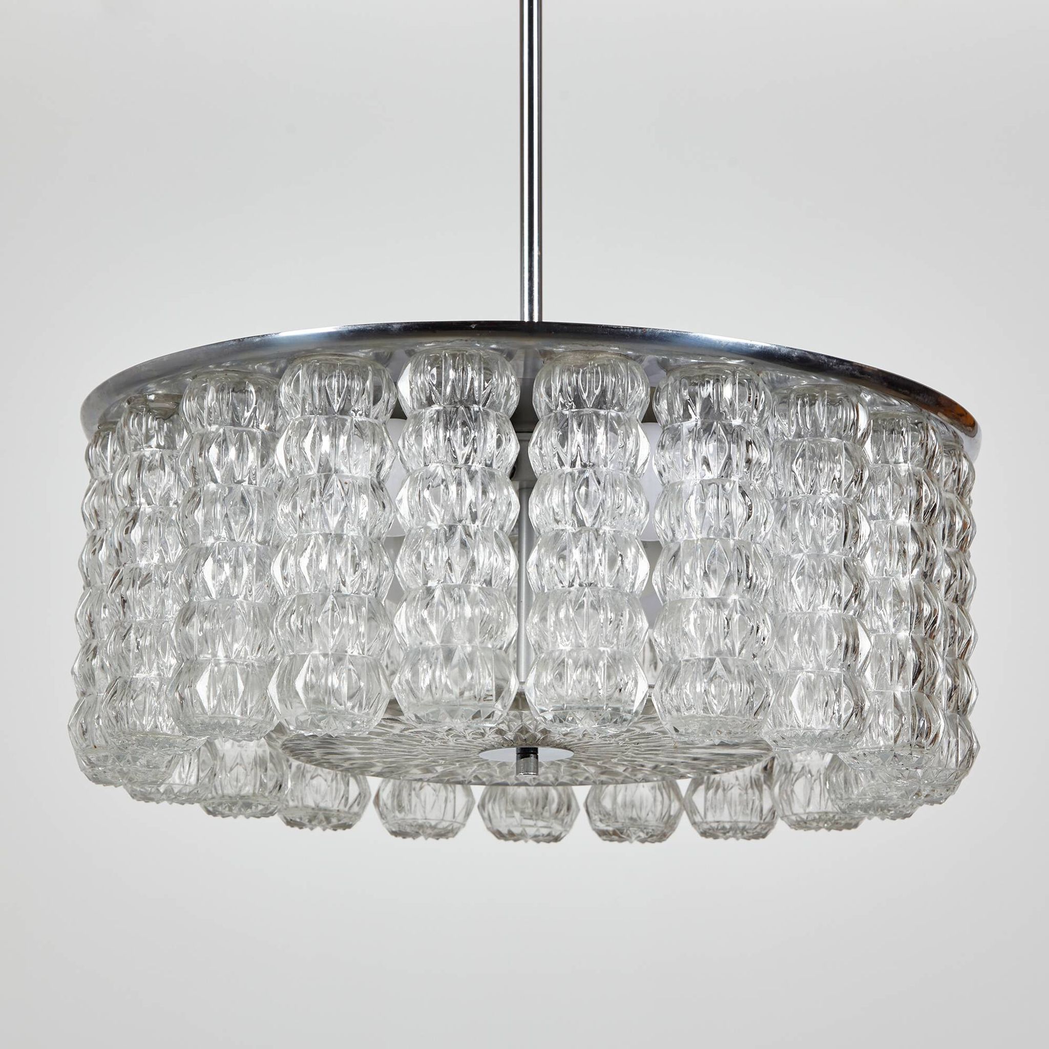 Glass and chrome chandelier