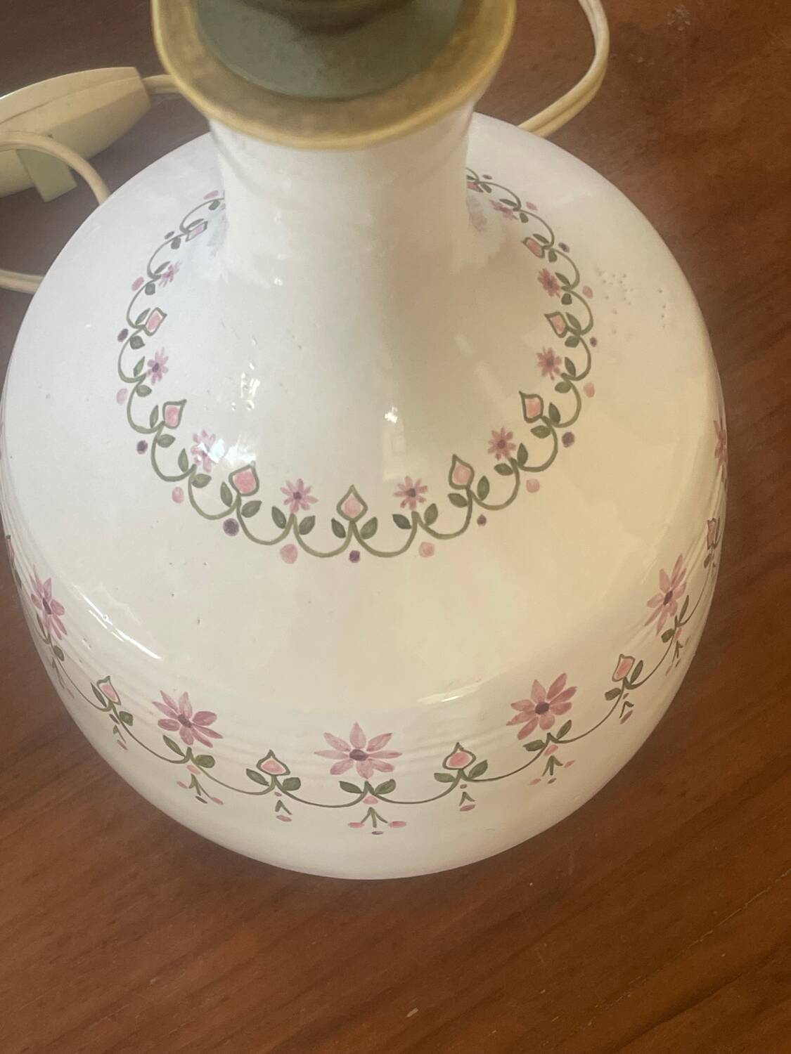 Handmade ceramic lamp base with floral decoration
