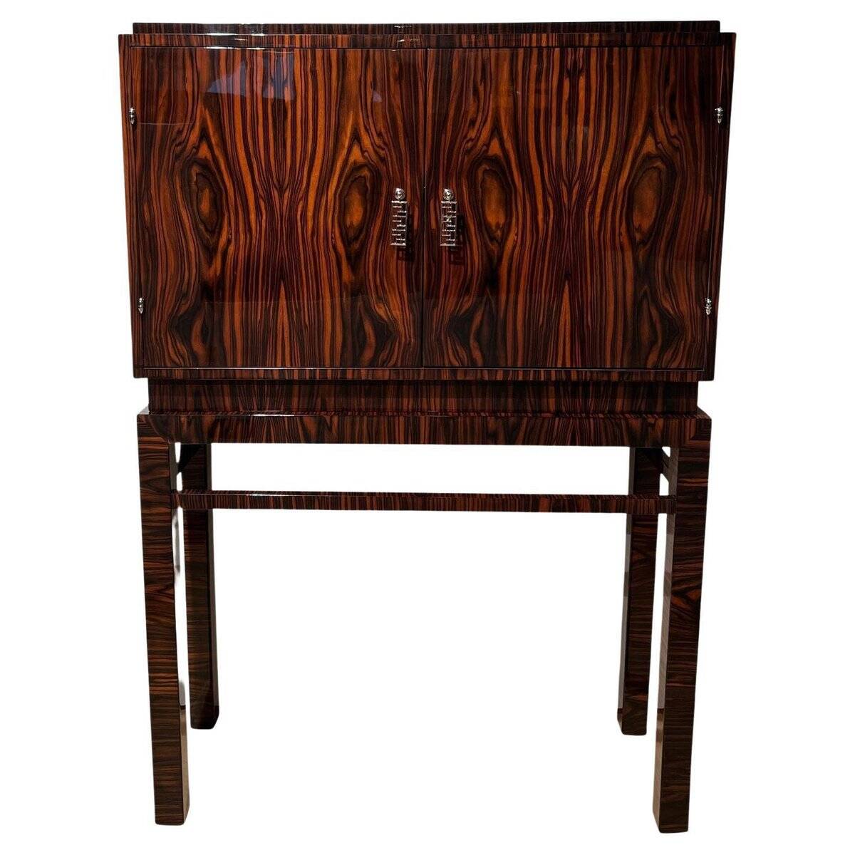 Tall Art Deco Cabinet in Macassar Veneer and Mahogany, France, 1930s