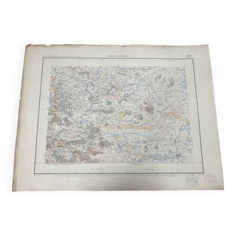Old map of Perpignan Bridges and roads