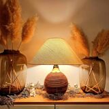 Rattan lamp with original linen shade