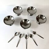 Set of 5 Guy Degrenne stainless steel ice cream cups and spoons