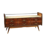 Commode en bois sculpté avec miroir années 50