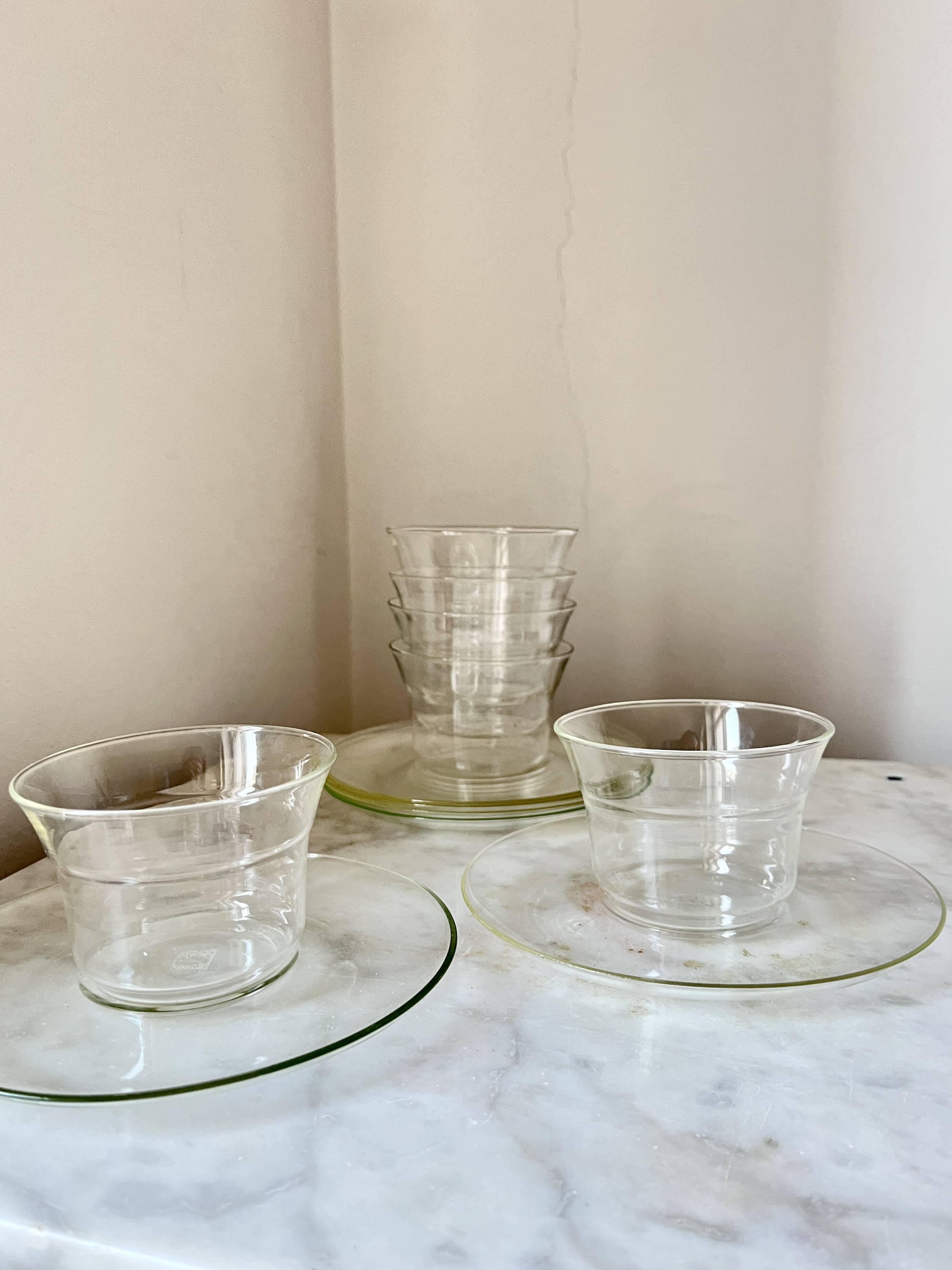 Vintage Jena Borosilicate Glass Tea Cups Set of 6 + Saucers,  GDR, 1960s