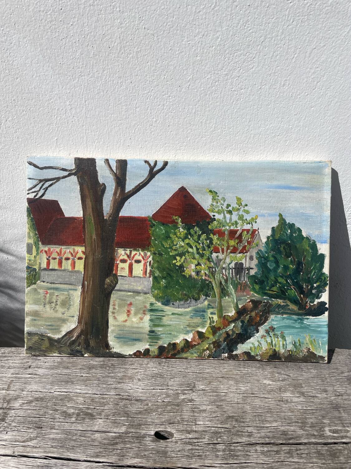 Old landscape painting oil on canvas