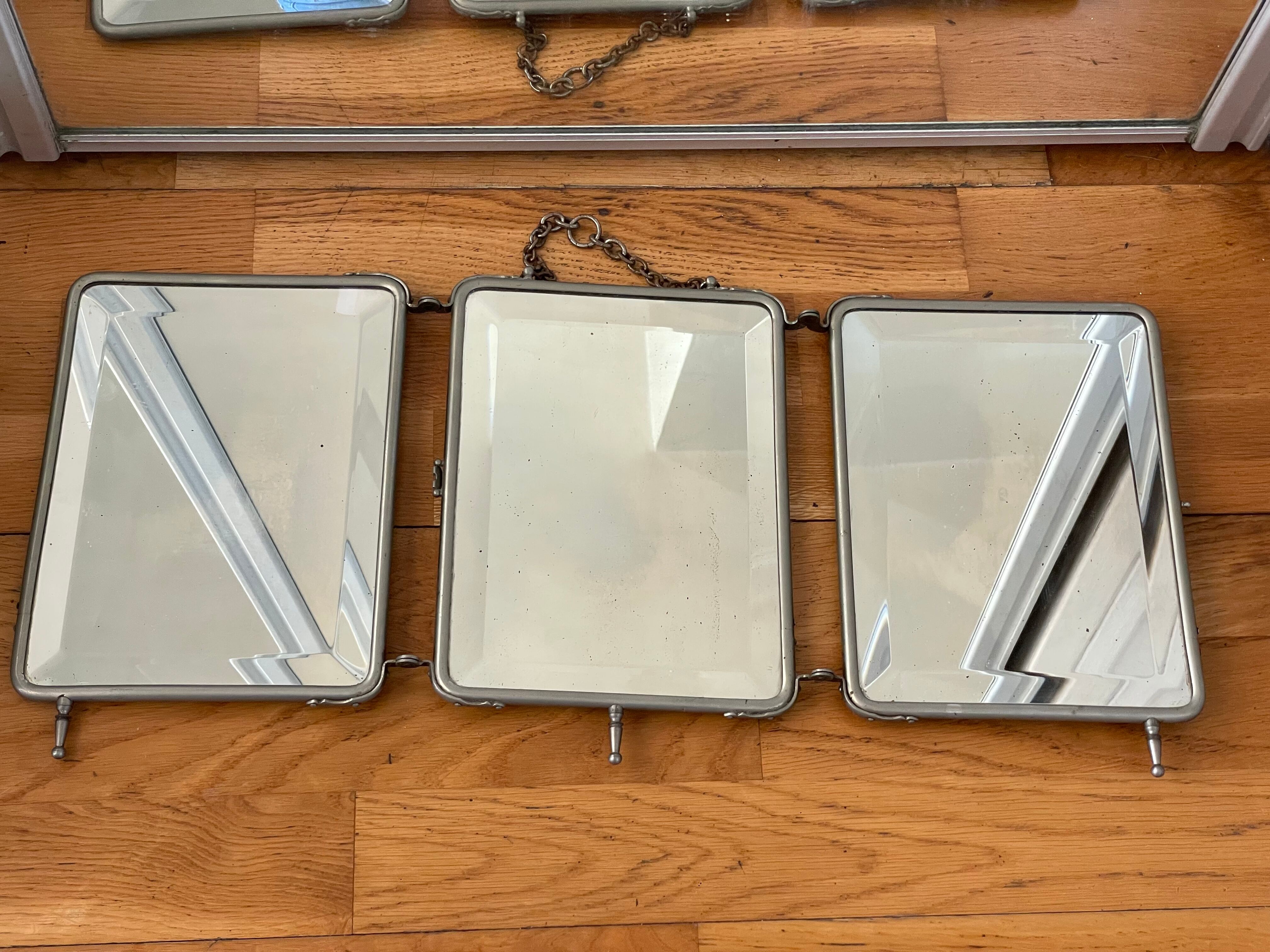 Mirror triptych barber beveled glass on stand