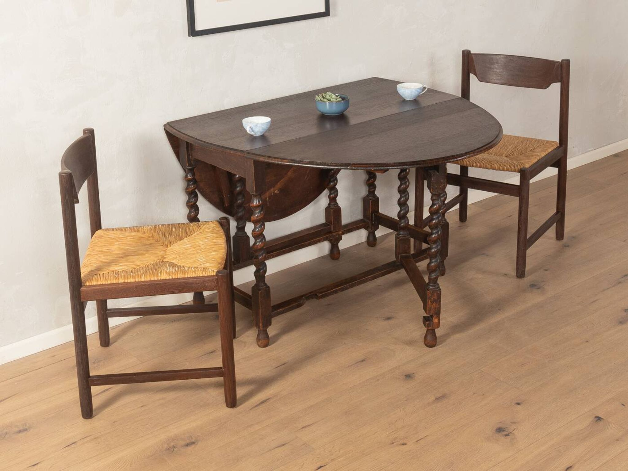 Table à rabats antique des années 1920, en chêne massif