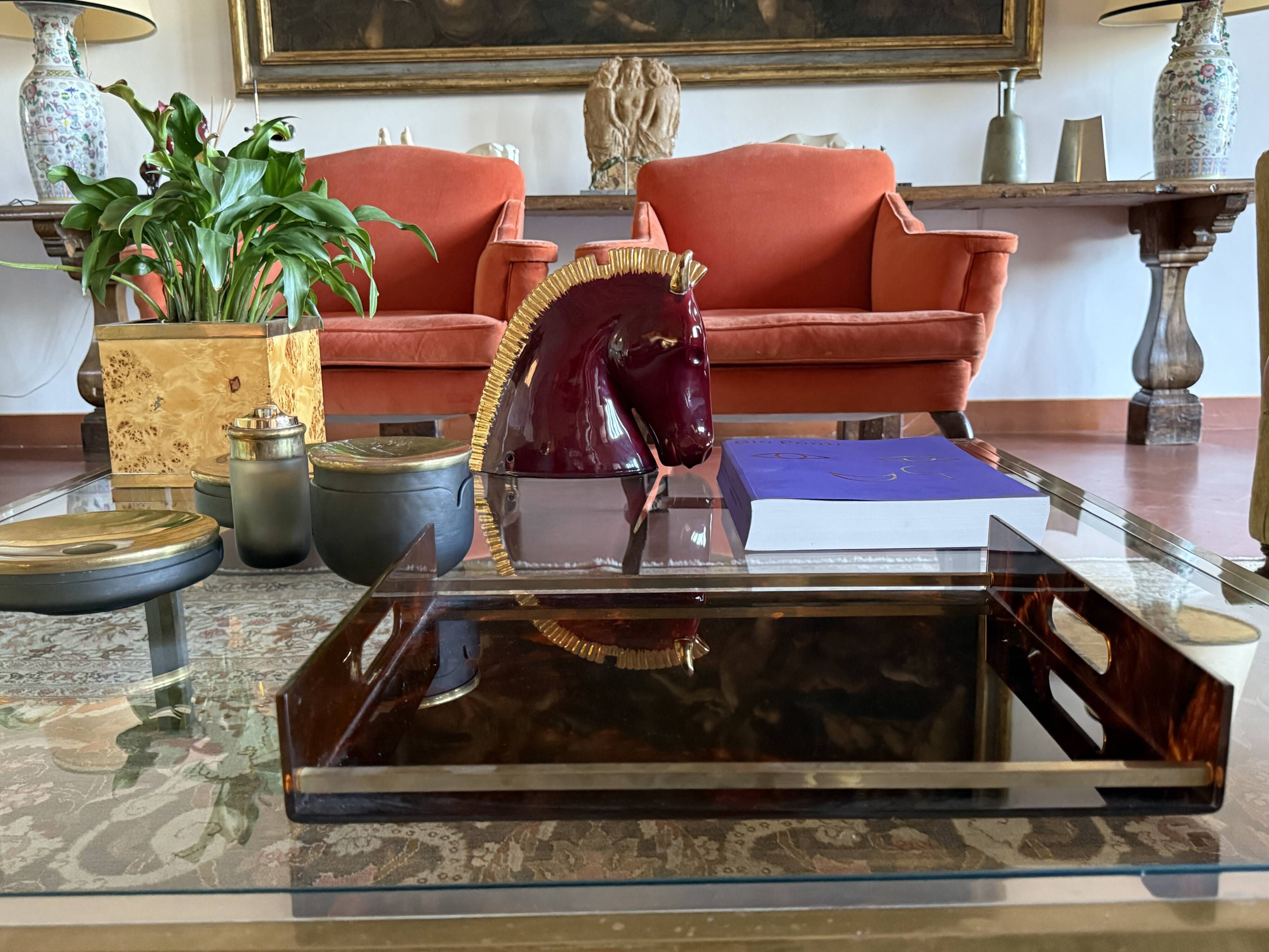 Hollywood regency brass and tortoiseshell lucite tray, Italy 1970s