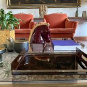 Hollywood regency brass and tortoiseshell lucite tray, Italy 1970s