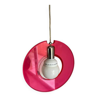 Round pink plexiglass pendant light