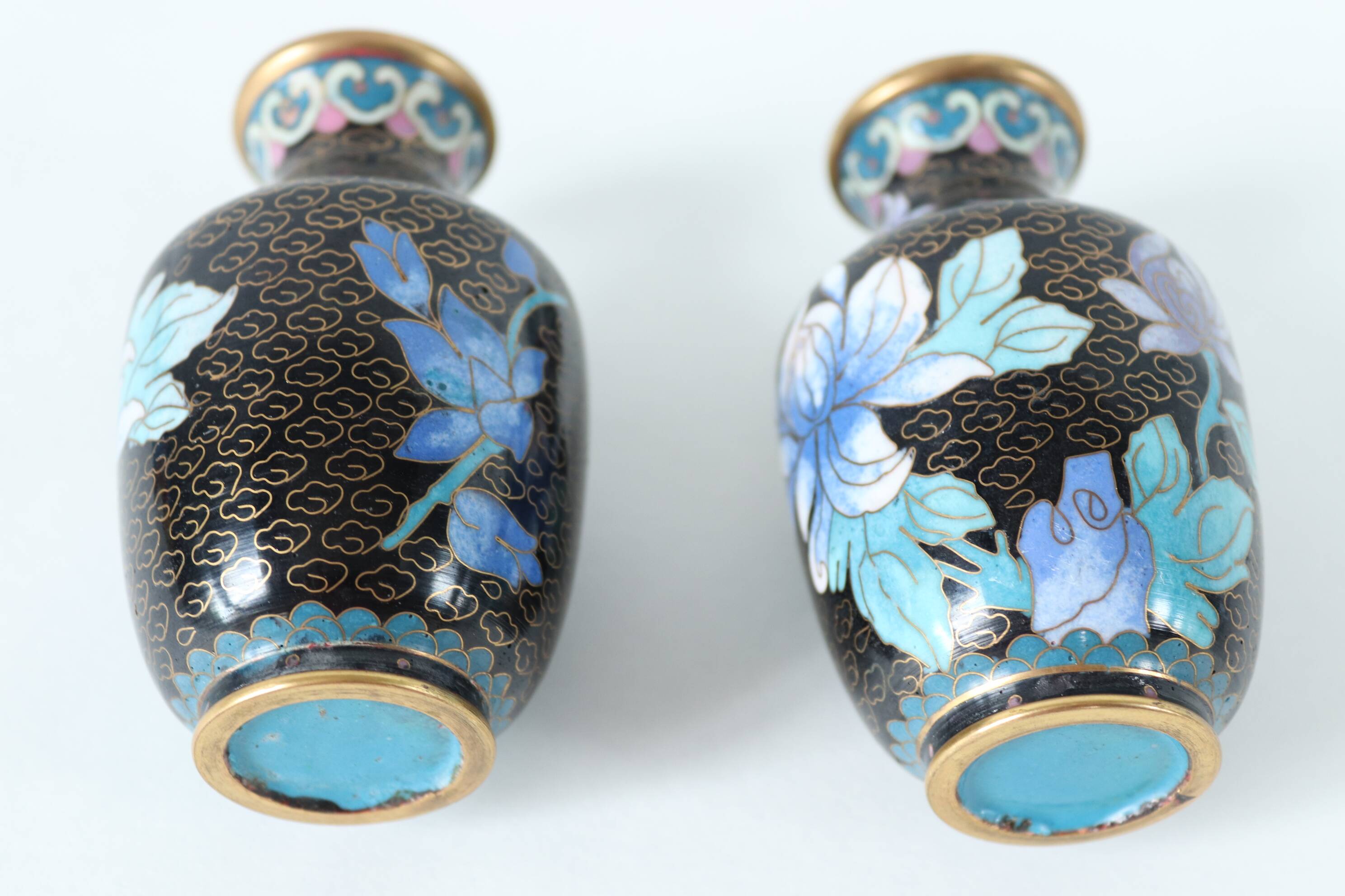 Pair of small vintage Chinese cloisonné enamel vases