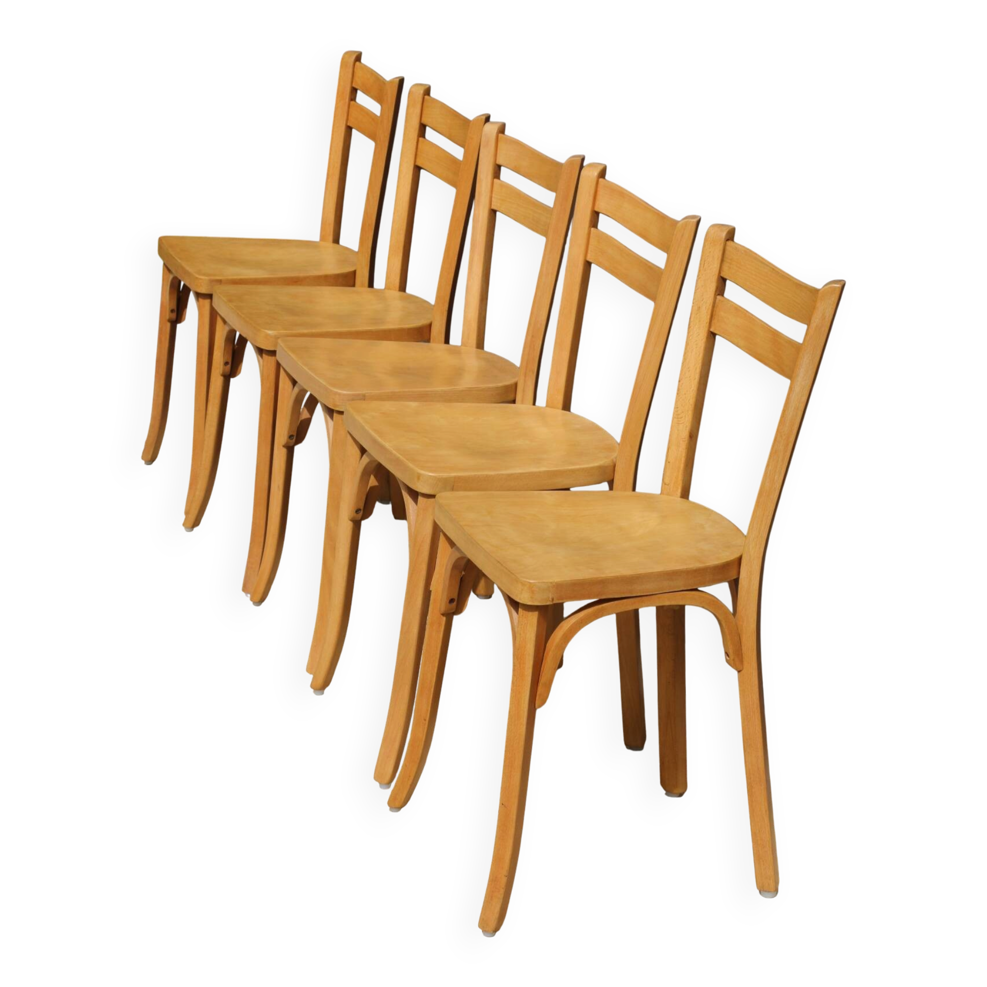 5 Baumann chairs No. 19 in light beech.